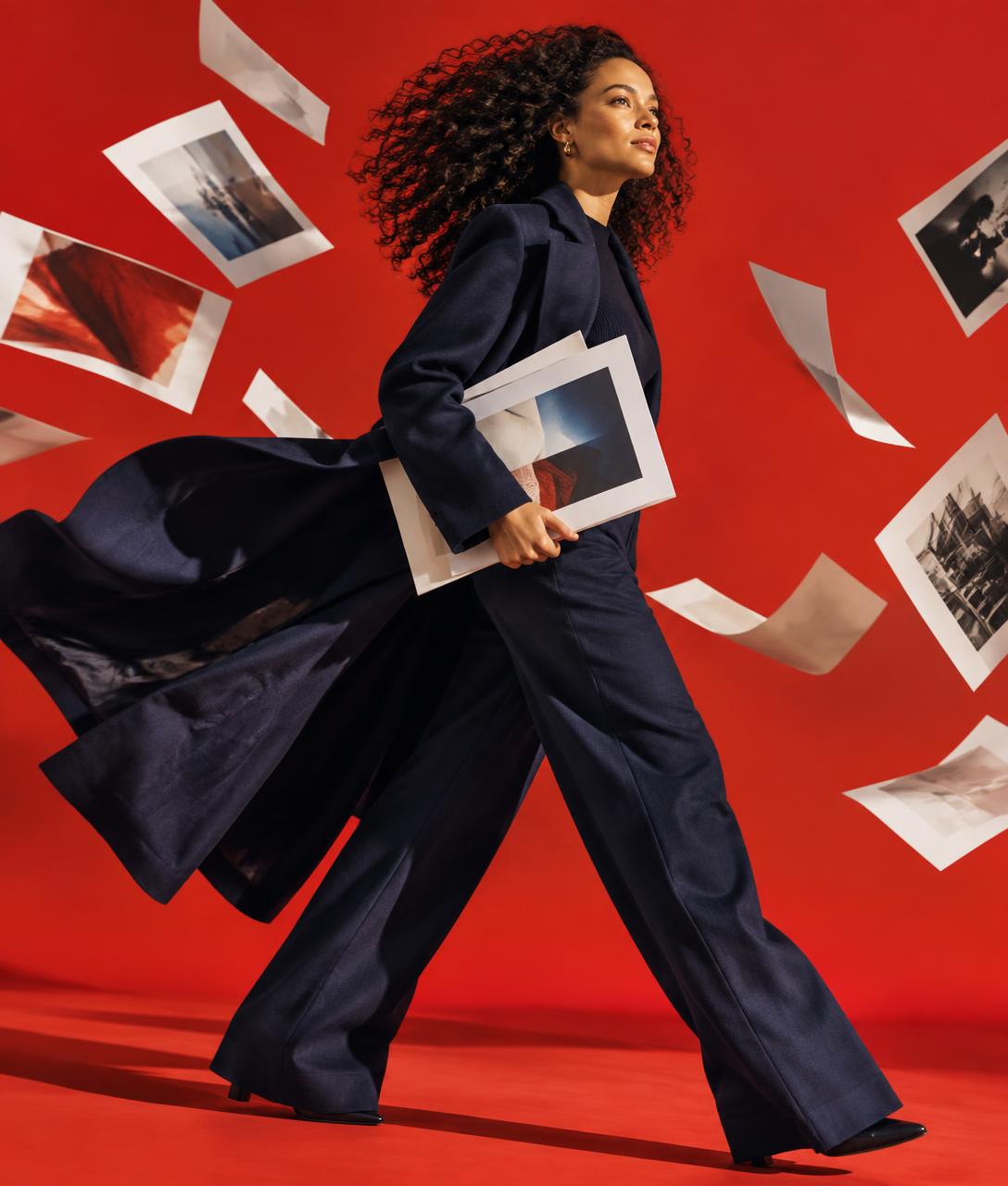 Creative professional moving through a vivid campaign studio